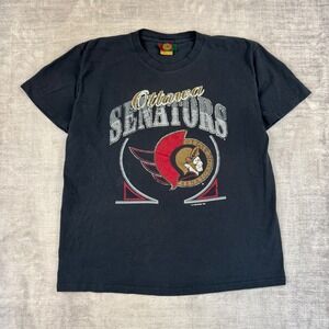 Ottawa Senators Shirt Mens Medium Black Vtg 1992 NHL Distressed Single Stitch